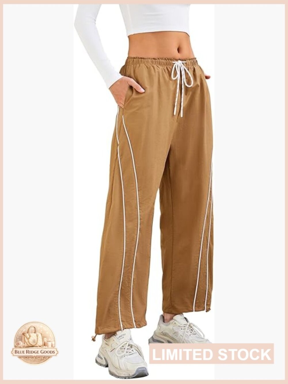 Wide Leg Track Pants Drawstring High Rise Elastic Waist Baggy Pants Active